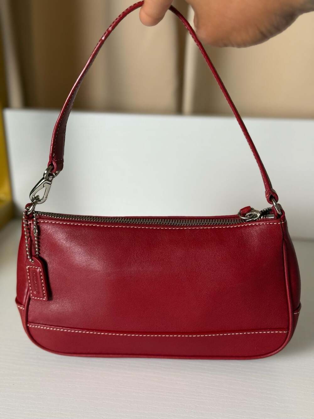 Vintage Coach Red Leather Demi Hampton Shoulder Bag